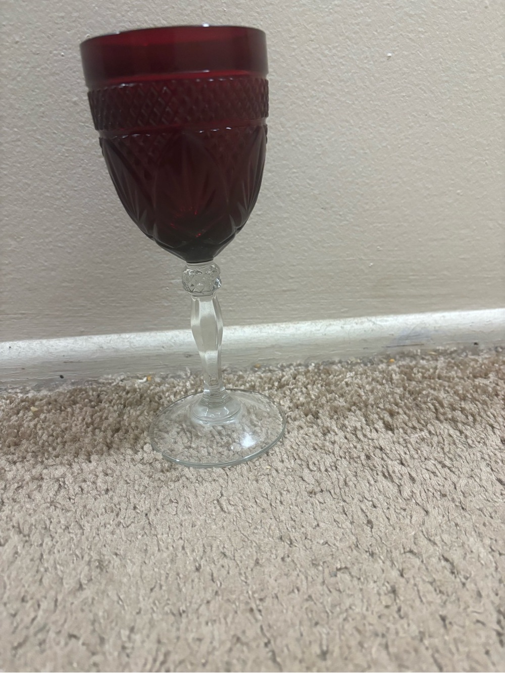 Elegant Ruby Red Cut-Glass Goblet - Home Accents